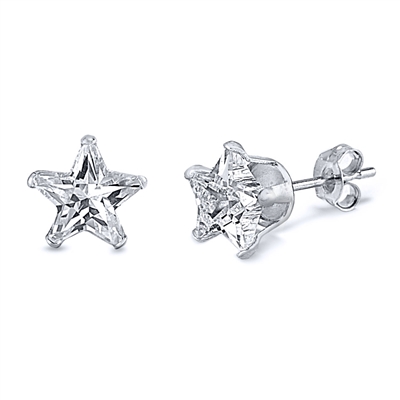 Star Clear CZ Stud Earrings - Stamping