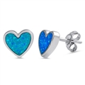 Silver Lab Opal Earrings - Heart