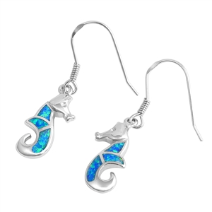 Silver Lab Opal Earrings - Seahorse