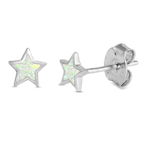 Silver Lab Opal Earrings - Star