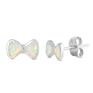 Silver Lab Opal Earrings - Bow