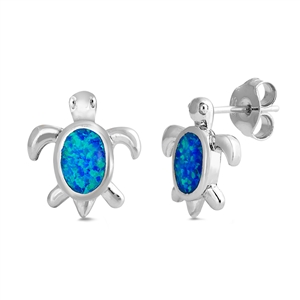 Silver Lab Opal Earrings - Turtle