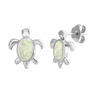 Silver Lab Opal Earrings - Turtle