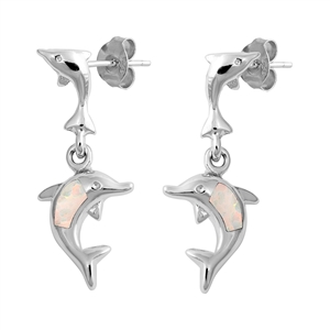 Silver Lab Opal Earrings - Dolphin