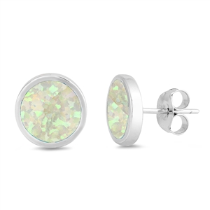 Silver Lab Opal Earrings - Circle