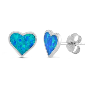 Silver Lab Opal Earrings - Heart