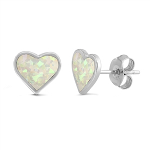 Silver Lab Opal Earrings - Heart