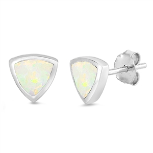 Silver Lab Opal Earrings - Triangle