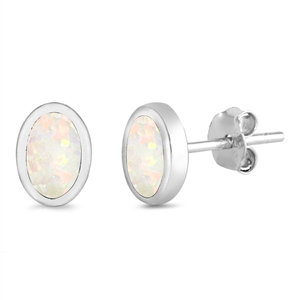Silver Lab Opal Earrings - Oval