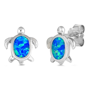 Silver Lab Opal Earrings - Turtle