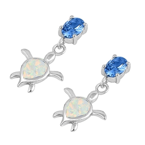Silver Lab Opal Earrings - Turtle