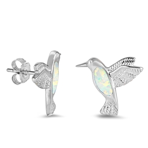 Silver Lab Opal Earrings - Hummingbird