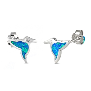 Silver Lab Opal Earrings - Hummingbird