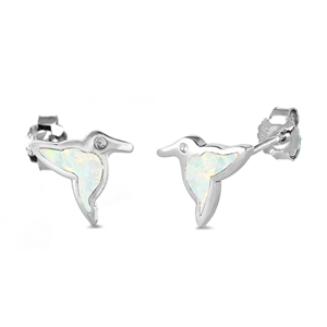 Silver Lab Opal Earrings - Hummingbird