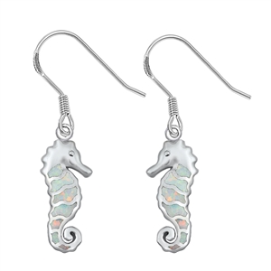 Silver Lab Opal Earrings - Seahorse