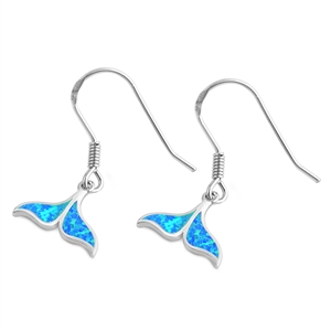 Silver Lab Opal Earrings - Whale Tail