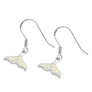 Silver Lab Opal Earrings - Whale Tail