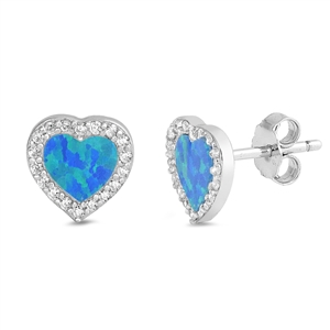 Silver Lab Opal Earrings - Heart