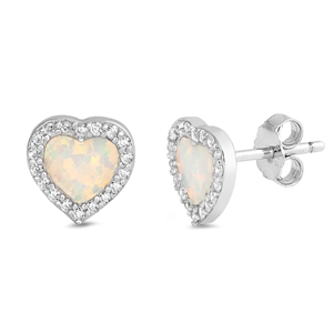 Silver Lab Opal Earrings - Heart