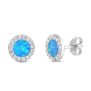 Silver Lab Opal Earrings - Circle