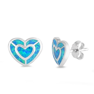 Silver Lab Opal Earrings - Heart