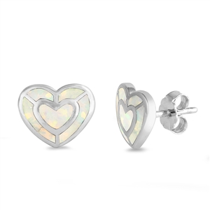 Silver Lab Opal Earrings - Heart