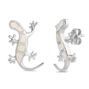 Silver Lab Opal Earrings - Lizard