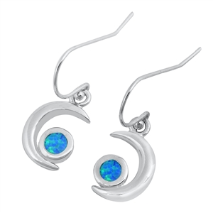 Silver Lab Opal Earrings - Crescent Moon
