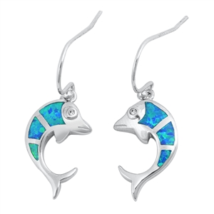 Silver Lab Opal Earrings - Dolphin