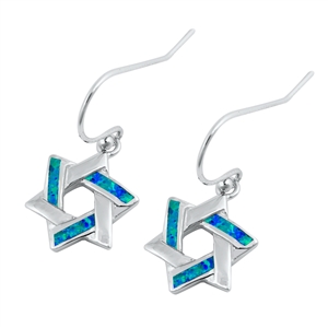 Silver Lab Opal Earrings - Jewish Star