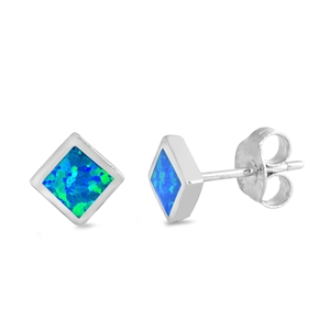 Silver Lab Opal Earrings - Square