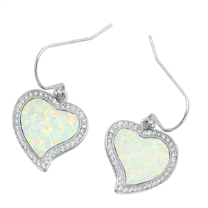 Silver Lab Opal Earrings - Heart