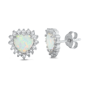 Silver Lab Opal Earrings - Heart