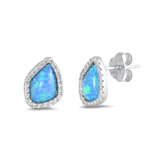 Silver Lab Opal Earrings - Heart