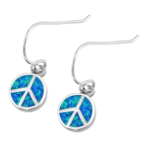 Silver Lab Opal Earrings - Peace Sign