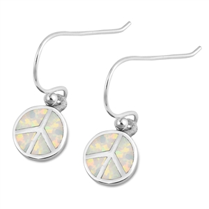 Silver Lab Opal Earrings - Peace Sign