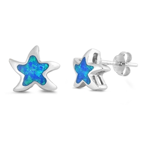 Silver Lab Opal Earrings - Star