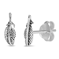 Silver Stud Earrings - Feather