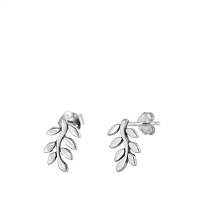 Silver Stud Earrings - Branch Leaves