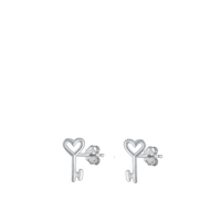 Silver Earrings - Heart Key