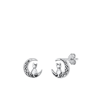 Silver Earrings - Cat on Celtic Moon