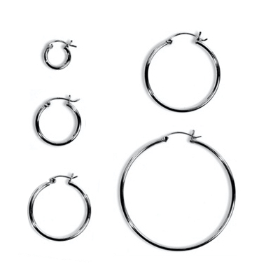 Silver Hoop Earrings - Snap Post - 2mm