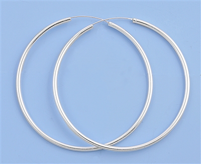 Silver Continuous Hoop Earrings - 2.5 x 70 mm