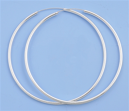 Silver Continuous Hoop Earrings - 2.5 x 80 mm