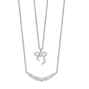 Silver CZ Necklace - Bow