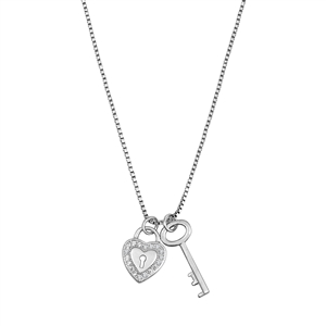 Silver CZ Necklace - Key to the Heart