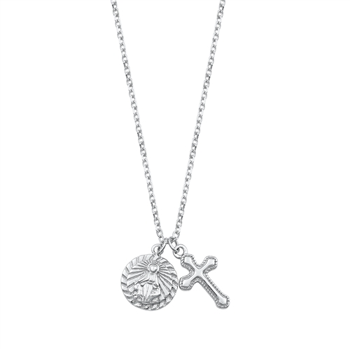 Silver Necklace - Virgin Mary & Cross