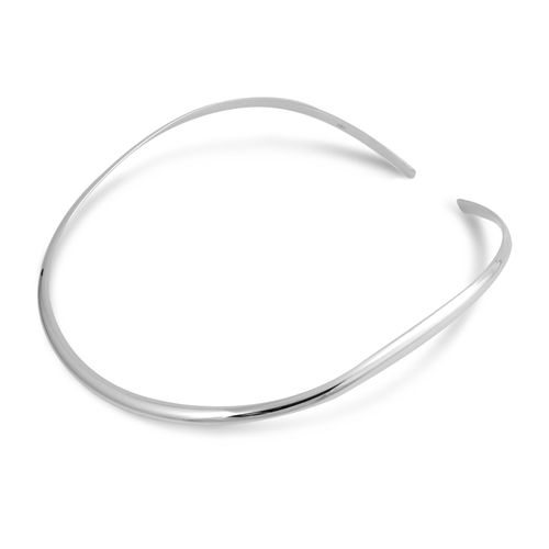 Silver Choker Necklace - Rounded Flat