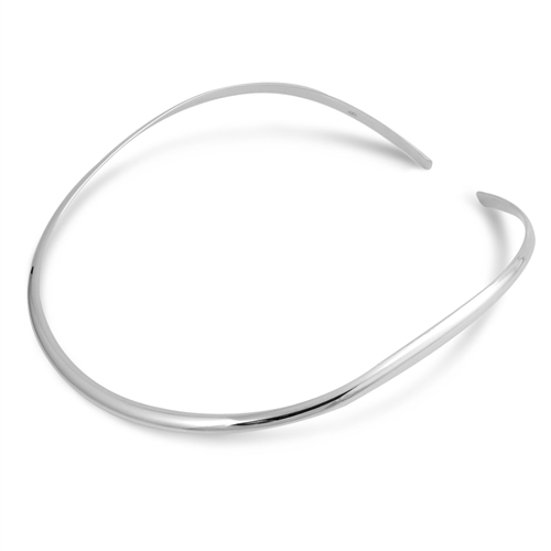 Silver Choker Necklace - Rounded Flat