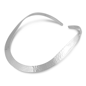 Silver Choker Necklace - Flat Hammered